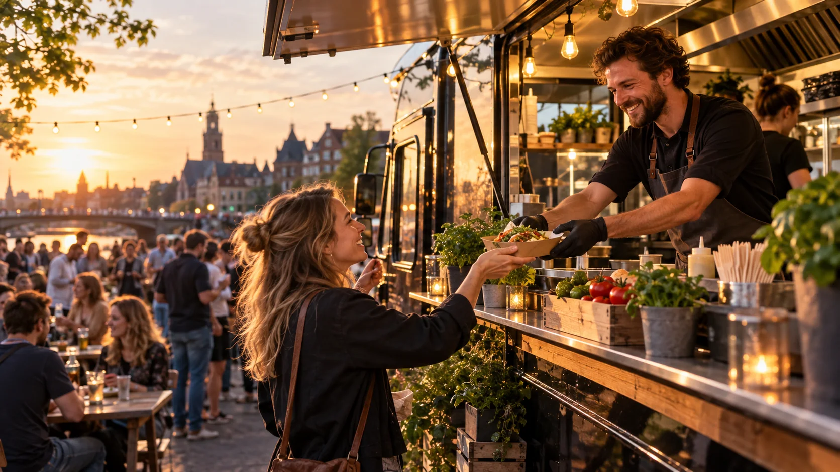 Foodtruckondernemer aan het werk tijdens een evenement